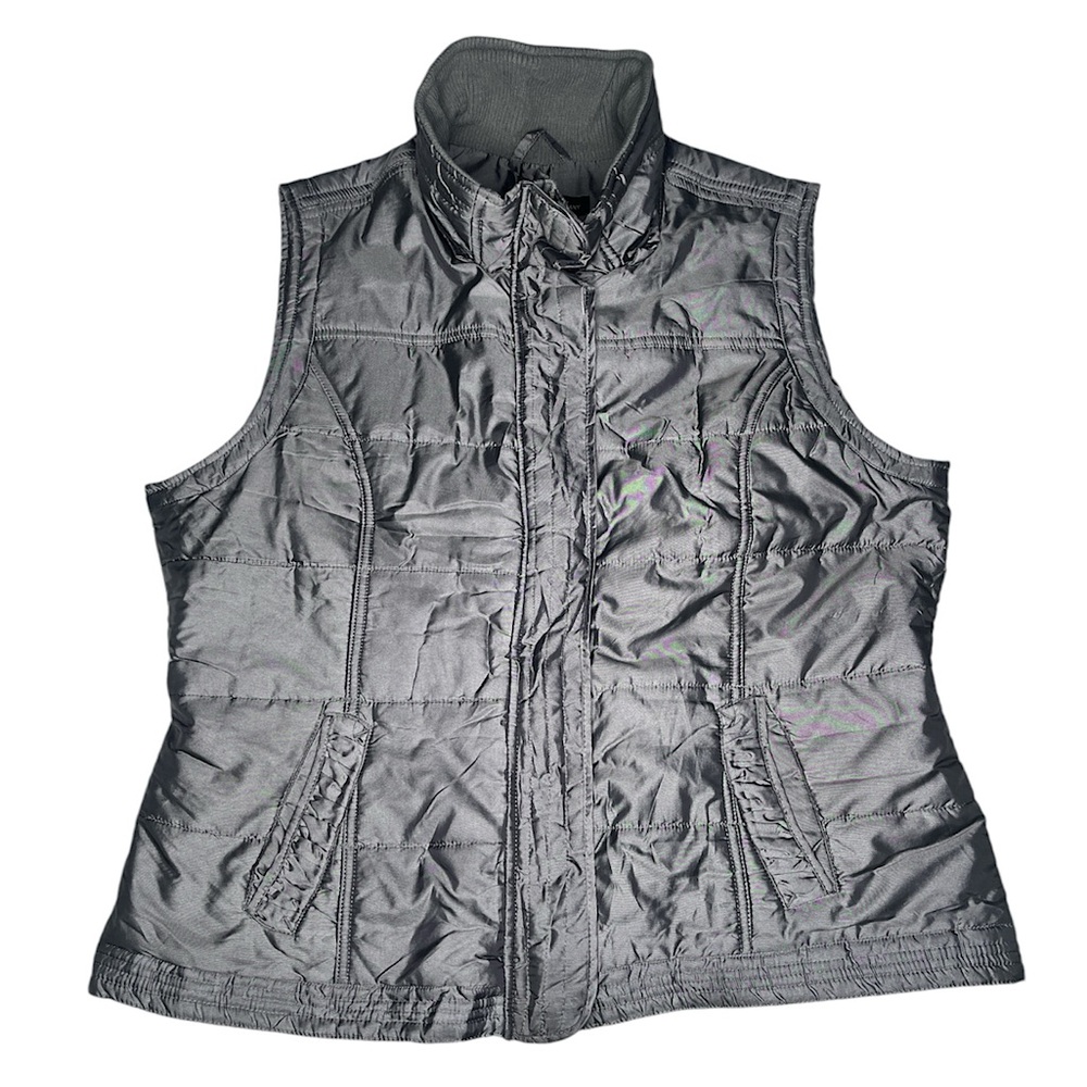 NY&Co. Metallic Grey Puffer Zip-Up Buttoned Sleeveless Turtleneck Vest Jacket XL